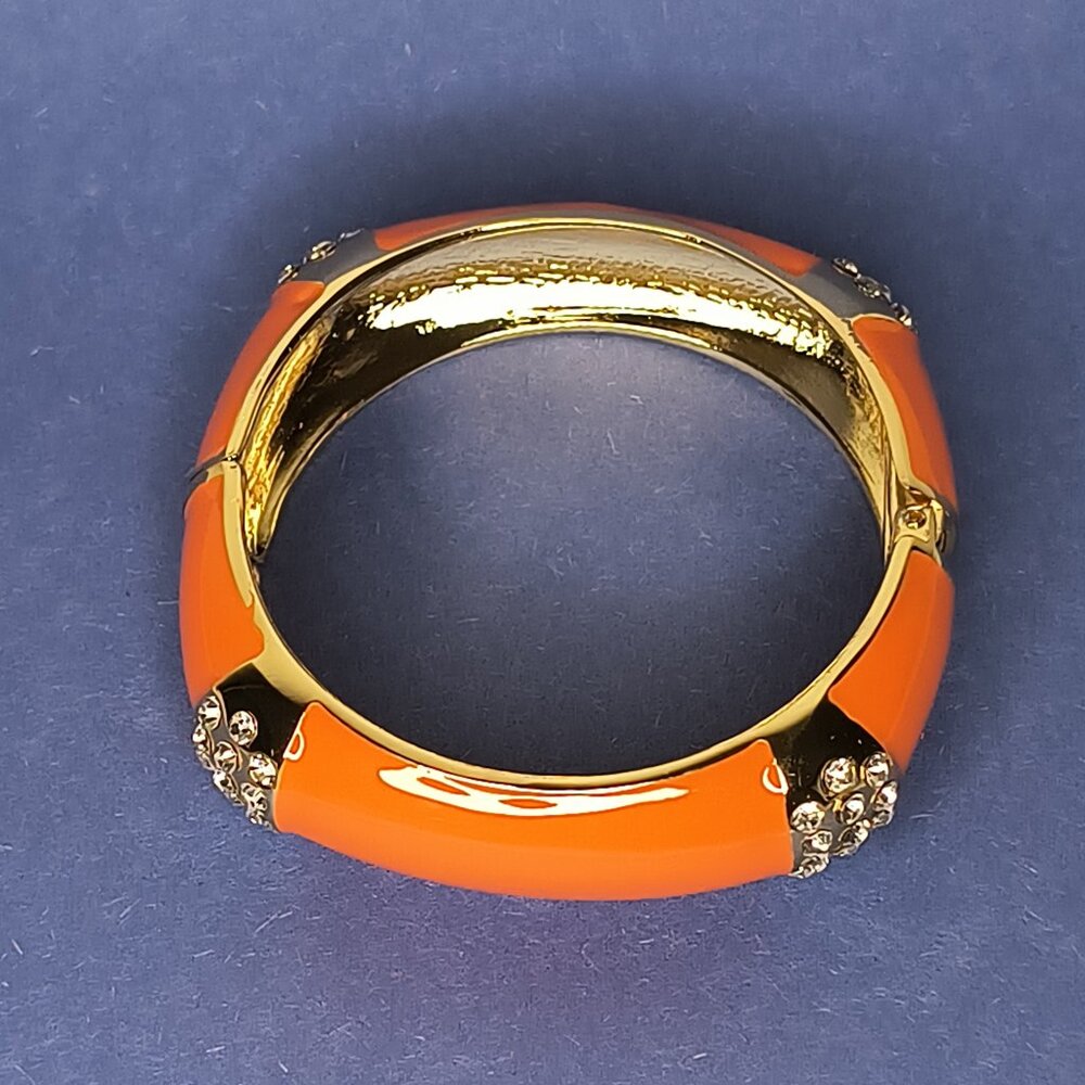 Hinged Enamel Orange Rectangle Bangle Cuff Bracel… - image 6